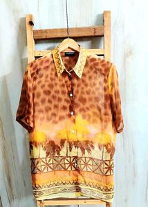 Brown Printed Shirt Size-44