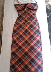 Plaid Tie-Front Bodycon Dress