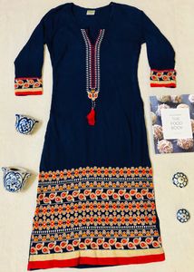 Navy Blue Embroidered Kurta ( Women )