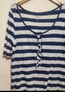 Navy Blue &amp; White Lining Top For 38 Bust