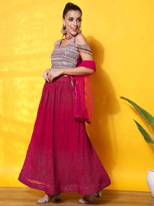 Magenta Embellished Lehenga Set