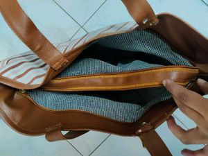 Brown &amp; White Striped Tote Bag