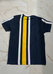 Stylish Navy Blue &amp; Yellow Striped Casual T-Shirt