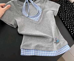 Cute Gingham Trim Top