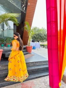 Yellow Floral Embroidered Saree