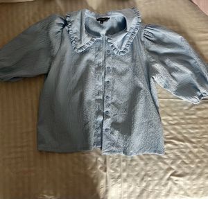 Blue Ruffle Collar Top