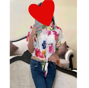 CROPPED WAIST TIE UP SHIRT