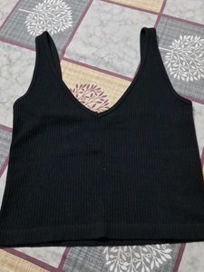 Black Ribbed V-Neck Tank Top