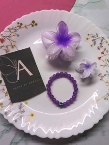 Purple Bead Bracelet &amp; Hair Clips