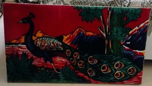 Peacock velvet scenery fabric painting