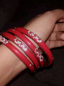 Red & Rhinestone Bangles (Set of 4)