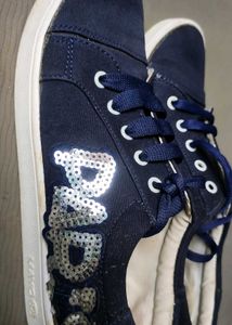 Navy Blue Canvas Sneakers | Sequin Letter Design |