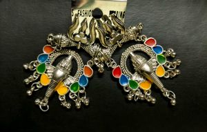 Ganesha or Elephant Earrings Oxidized Multi Colour