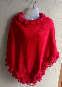 Red Knit Poncho
