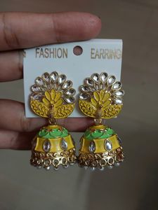 Stylish Yellow Meenakari Jhumka. New