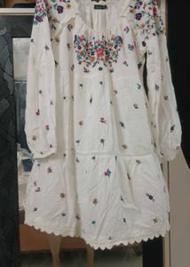 White Embroidered Floral Dress
