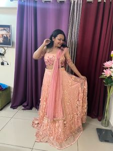 Peach Floral Embroidered Lehenga