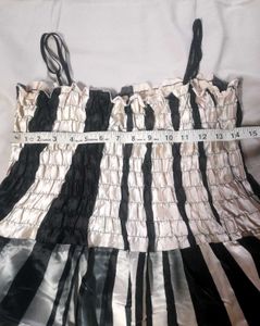 Satin Dress Black &amp; White Strips Women&#39;s Partywear