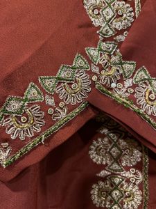 Rust maroon embroidered Kameez salwar suit