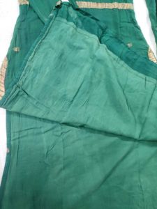 Dark Green Woven Pure South Cotton Kurta Set