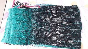 Aqua &amp; Black Polka Dot Print Fabric Saree n Blouse
