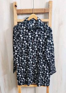 Black Printed Cotton Shirt Size-36
