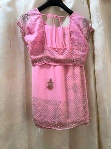 Baby Pink pearls &amp; diamond work Saree