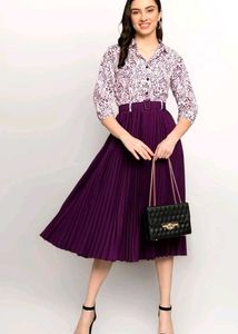 Printed Collar Neck Flare Dress