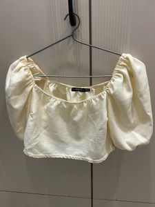 Cream Puff Sleeve Crop Top