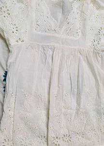 Women White Cotton Cut out Style Tunic Top