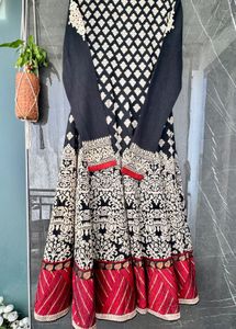 Red and Black Anarkali Gown With Net Dupatta