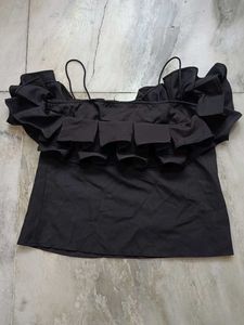 Ruffled Black Crop Top