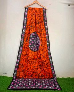 Elegant Batik Dupatta with kantha work