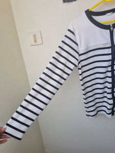 Striped Zip-Up Knit Top