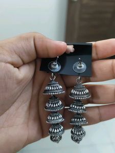 Silver Tone Jhumka Earrings