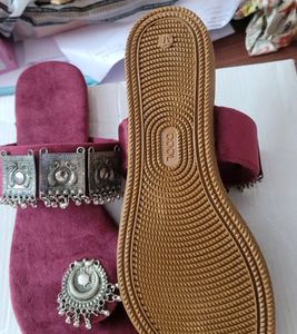 Fancy Red Women Flats Slippers Slip On Chappal