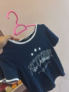 Navy Blue Cute Crop Tee