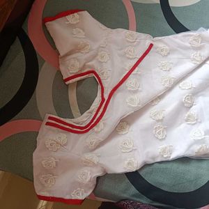White Colour Red Border Kurti Top.