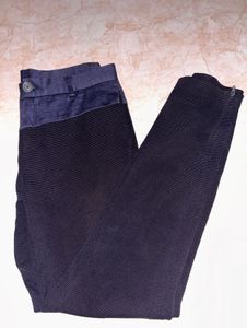 Navy Ribbed Zippered Ankle Pants