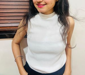 Sleeveless White Ribbed Top