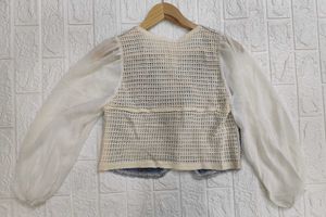 Korean Floral Embroidered Cropped Top