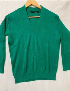 Unisex Green V-Neck Knit Sweater