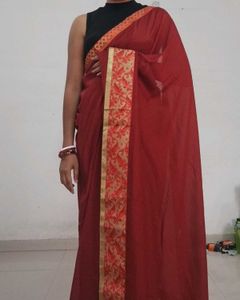 Rust Saree with Gold Border