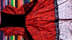 Red Patterned Black Top