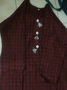 Maroon Plaid Tunic with Tassels