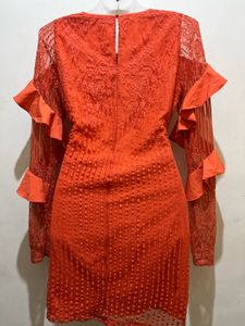 Koovs Branded Orange Ruffle Long Sleeve Dress