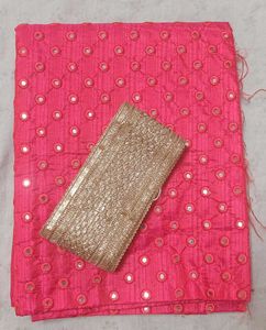 Bright Pink Mirror Work Blouse Piece