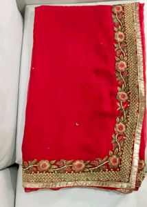 Elegant Red Embroidered Saree