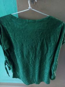 Green Synthetic Flared Top | Pearl Neck Work