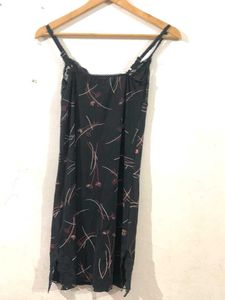 Black Flower Printed Nighty With Straps